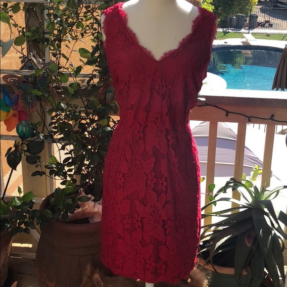 adrianna papell red lace dress